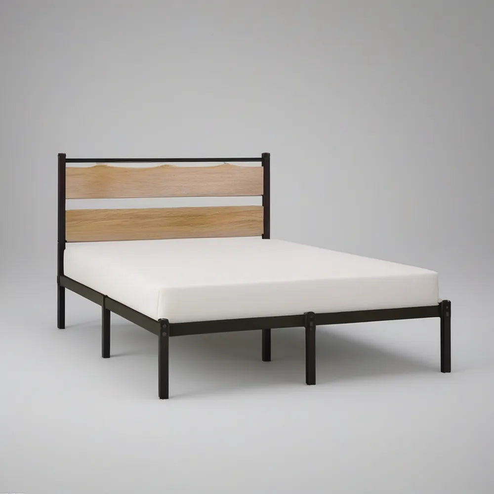 Łóżko dwuosobowe 160 x 200 cm ze stali i litego drewna dębowego, czarno-naturalne