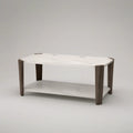 Prostokątny stolik kawowy z półką MDF 100 x 55 x 45 cm biały marmur i brąz orzechowy