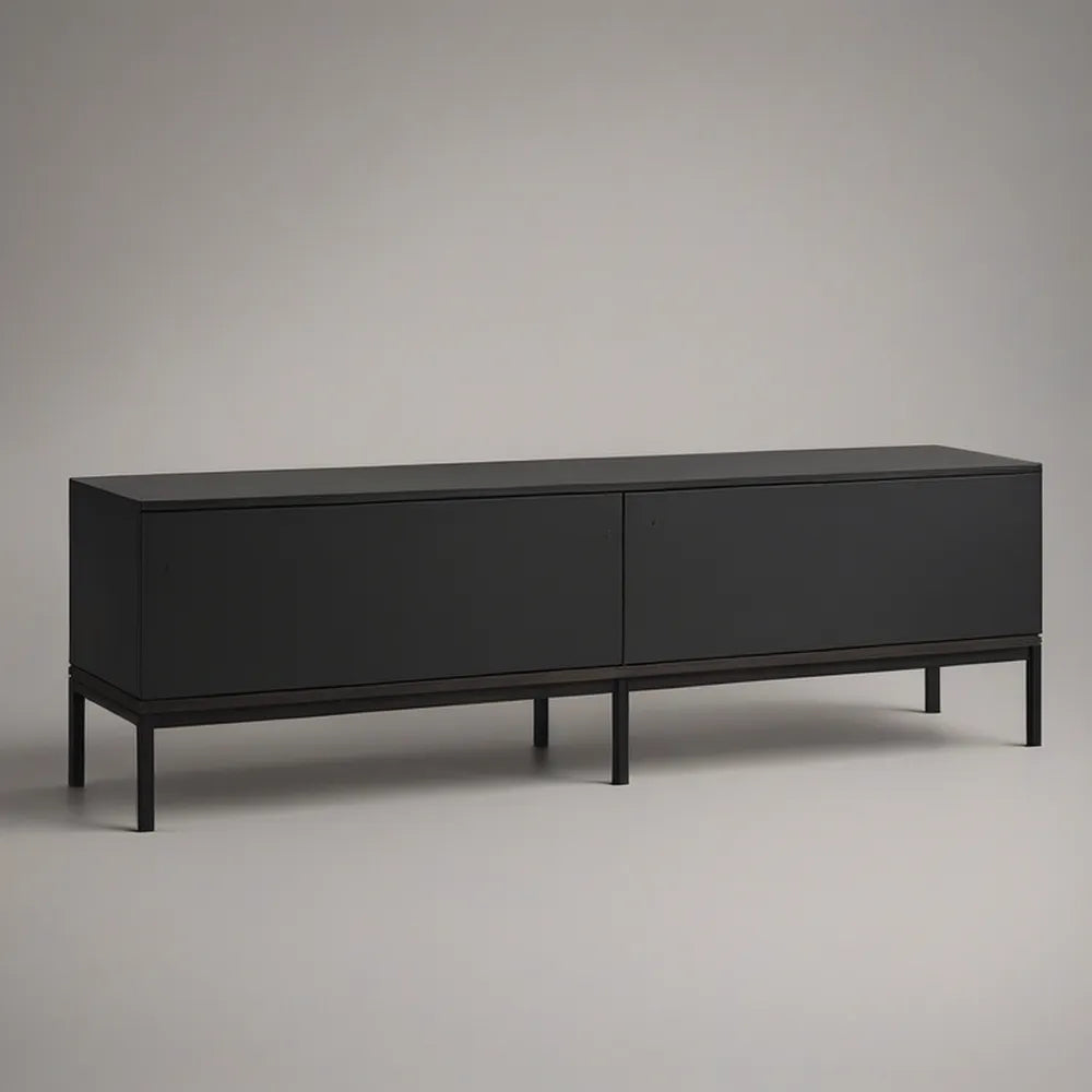 Czarna szafka RTV 160 x 40 x 55 cm z laminowanej płyty wiórowej na stalowych nogach