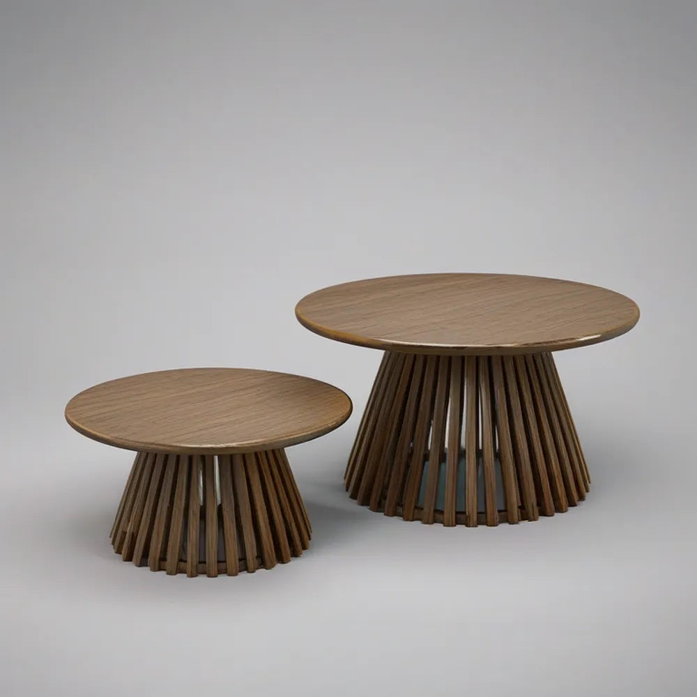 Zestaw 2 okrągłych stolików kawowych brązowych, MDF i drewno kauczukowe, Ø80 x 45 cm / Ø60 x 35 cm
