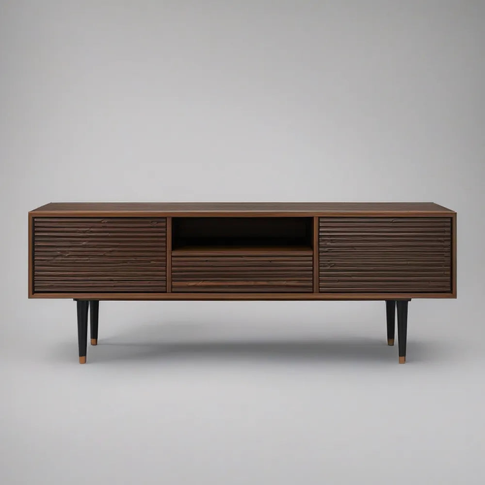Szafka RTV 180 × 40 × 70 cm z fornirowanej płyty MDF, ciemny orzech/czarny