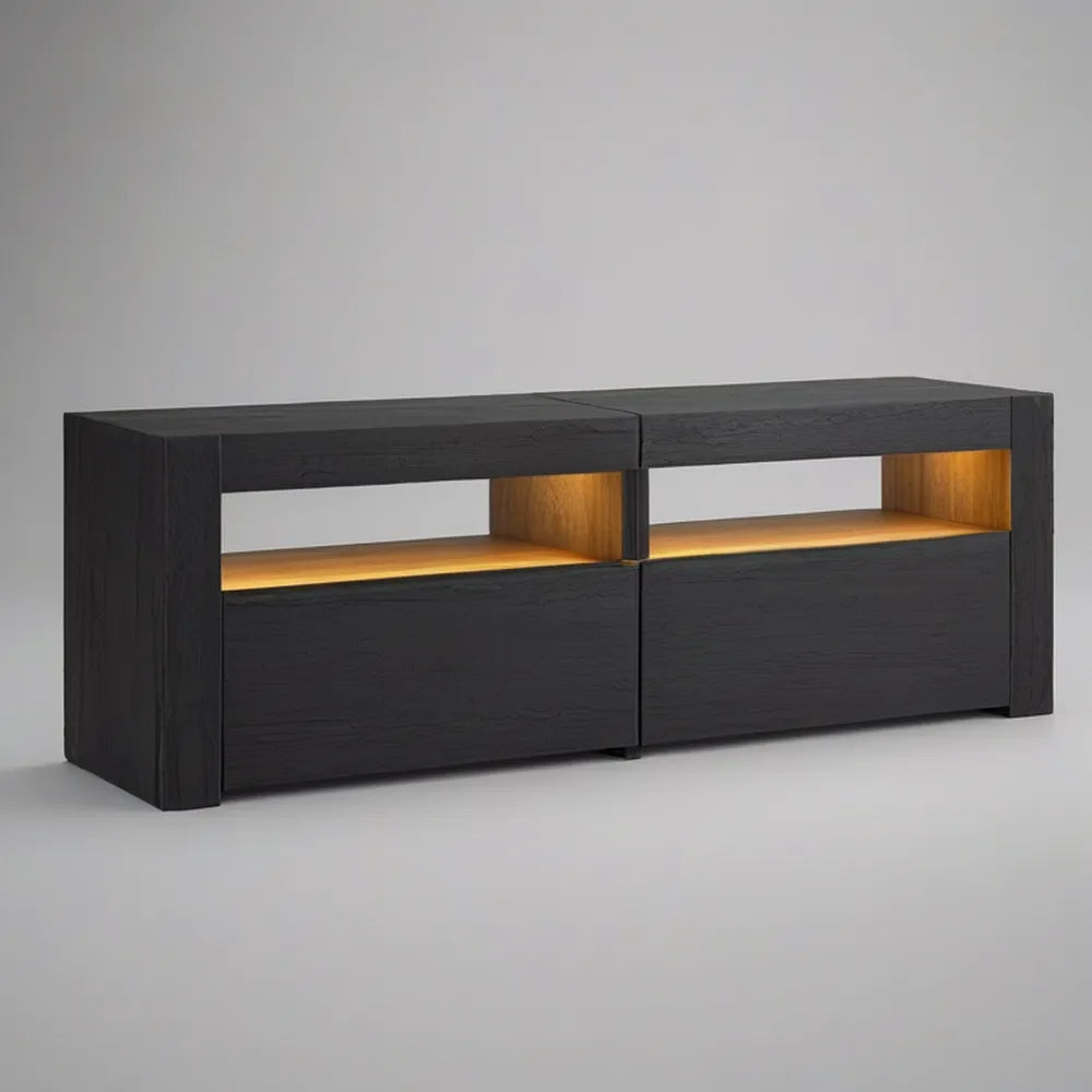 Szafka RTV z 2 szufladami i oświetleniem LED 160 x 40 x 55 cm czarno-dębowa