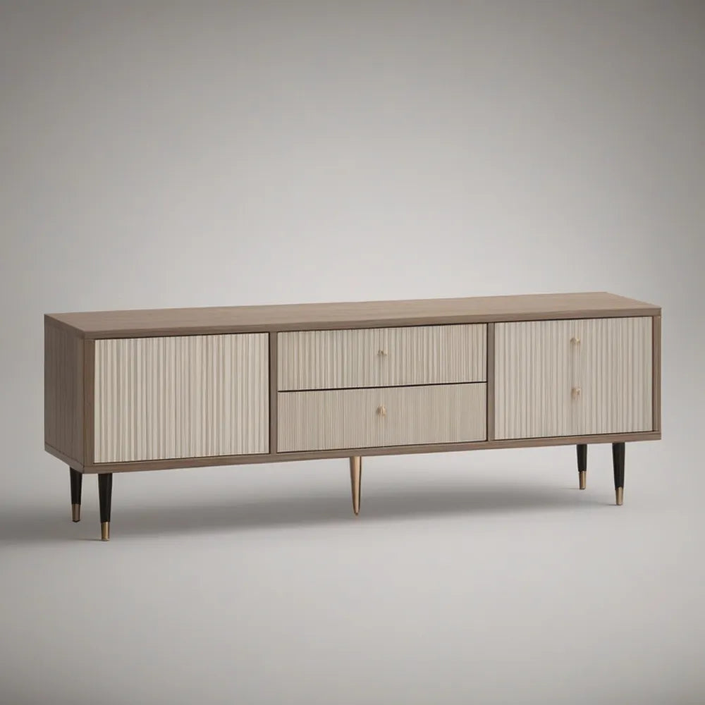Szafka RTV 160 x 40 x 60 cm z MDF, jasny dąb/beż/czarny/złoty