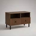 Szafka RTV z MDF 120 x 40 x 75 cm w kolorze orzechowym z czarnymi nogami