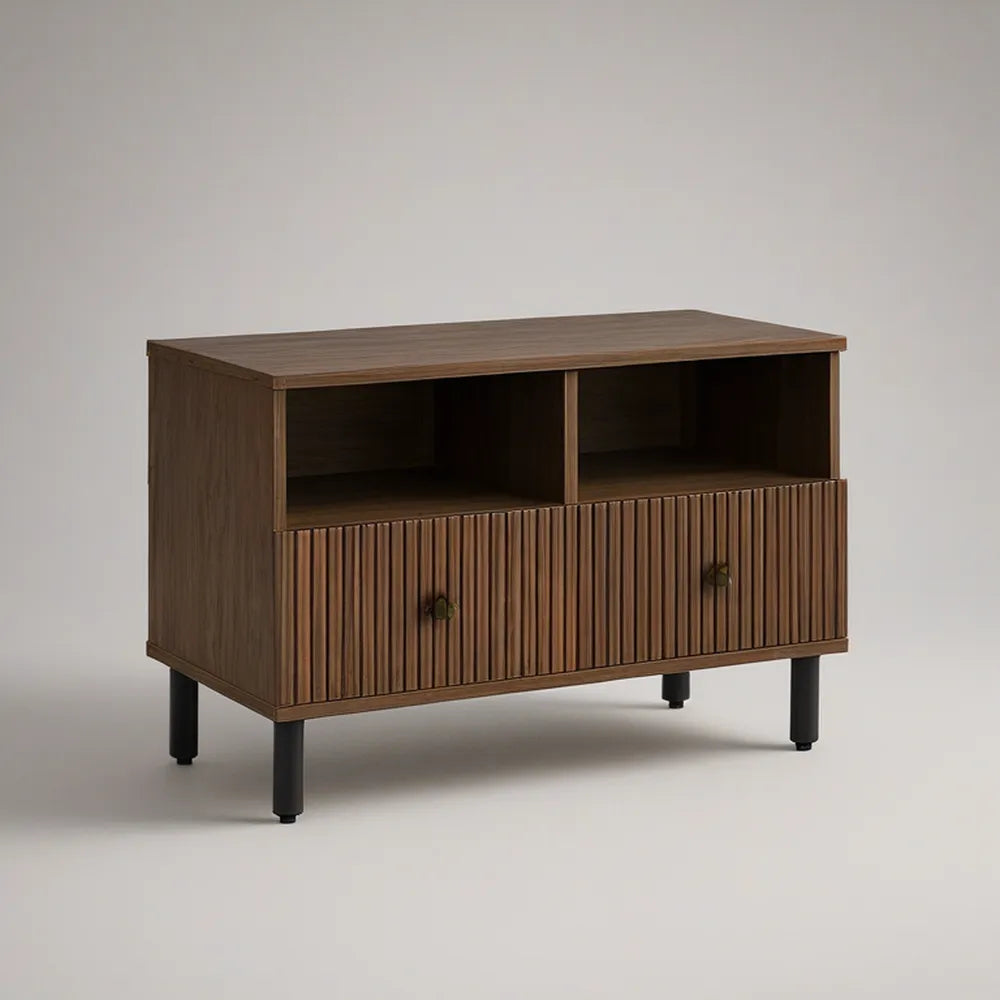Szafka RTV z MDF 120 x 40 x 75 cm w kolorze orzechowym z czarnymi nogami