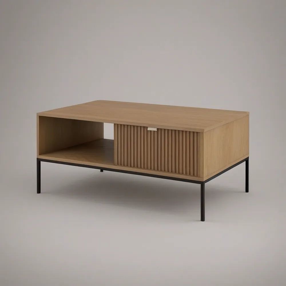 Prostokątny stolik kawowy z przesuwnym frontem 100 x 60 x 45 cm jasny dąb/czarny