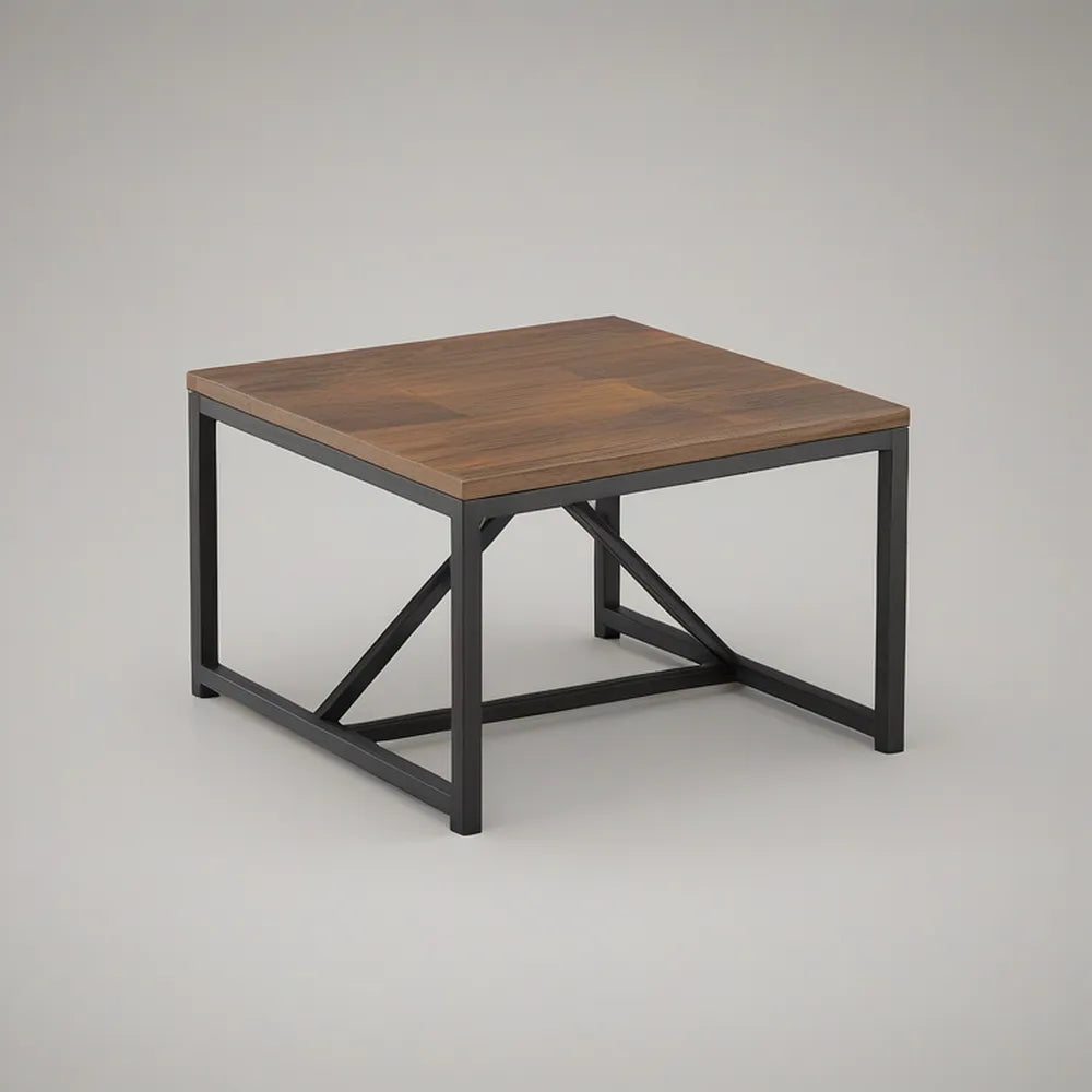 Kwadratowy stolik kawowy 70 x 70 x 45 cm z blatem MDF i stalową ramą, Brązowy/Czarny