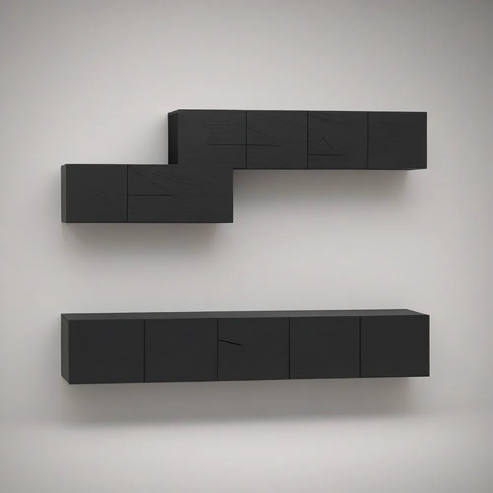 Czarny zestaw wiszących modułów z MDF, 3 elementy: 160 × 30 × 30 cm, 90 × 30 × 30 cm i 180 × 30 × 30 cm